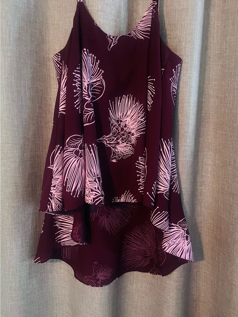 Kaulua’e lehua Print Layered Burgundy & Pink Camisole Top